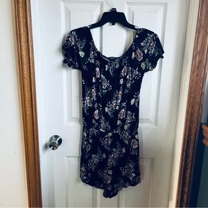 Floral Print Black Romper